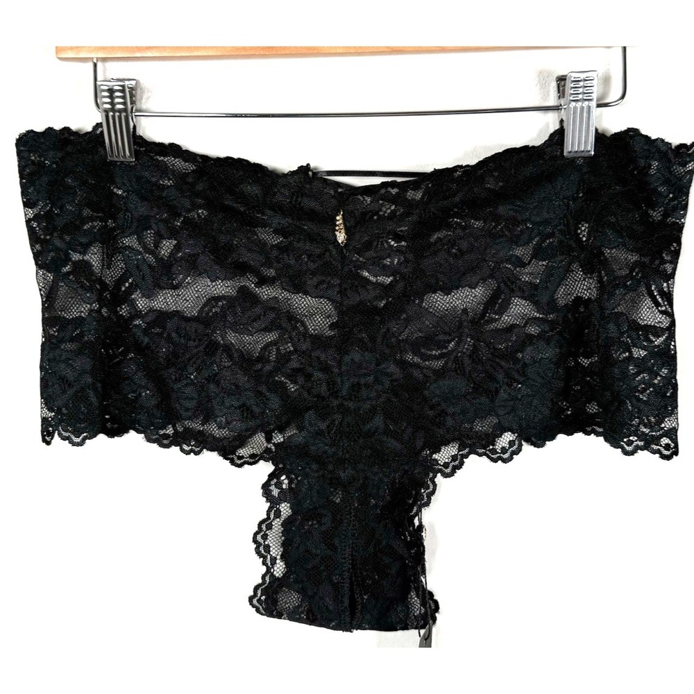 House of Desire Bella Lace Crotchless Cheeky Panty Black‎ Size XL NWT HD02209B